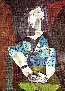 pablo picasso kvinna i bla klanning oil painting artist